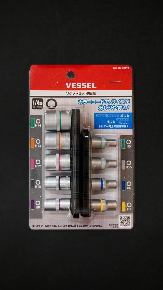 VESSEL Stecknuss Set - 9 teilig mit Farbcode und Halter