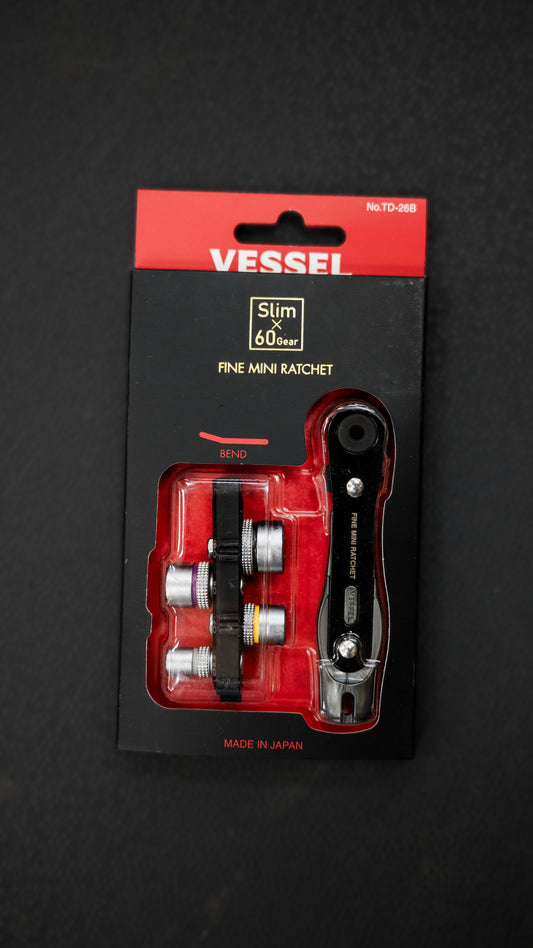 VESSEL Mini-Stecknuss-Ratsche abgewinkelt (TD-26B) inkl. 4-teiligem Kurz-Stecknuss-Set